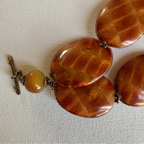 Paige Wallace 2 Strand Statement Necklace Chunky Agate Gemstone Tortoiseshell - Picture 7 of 13